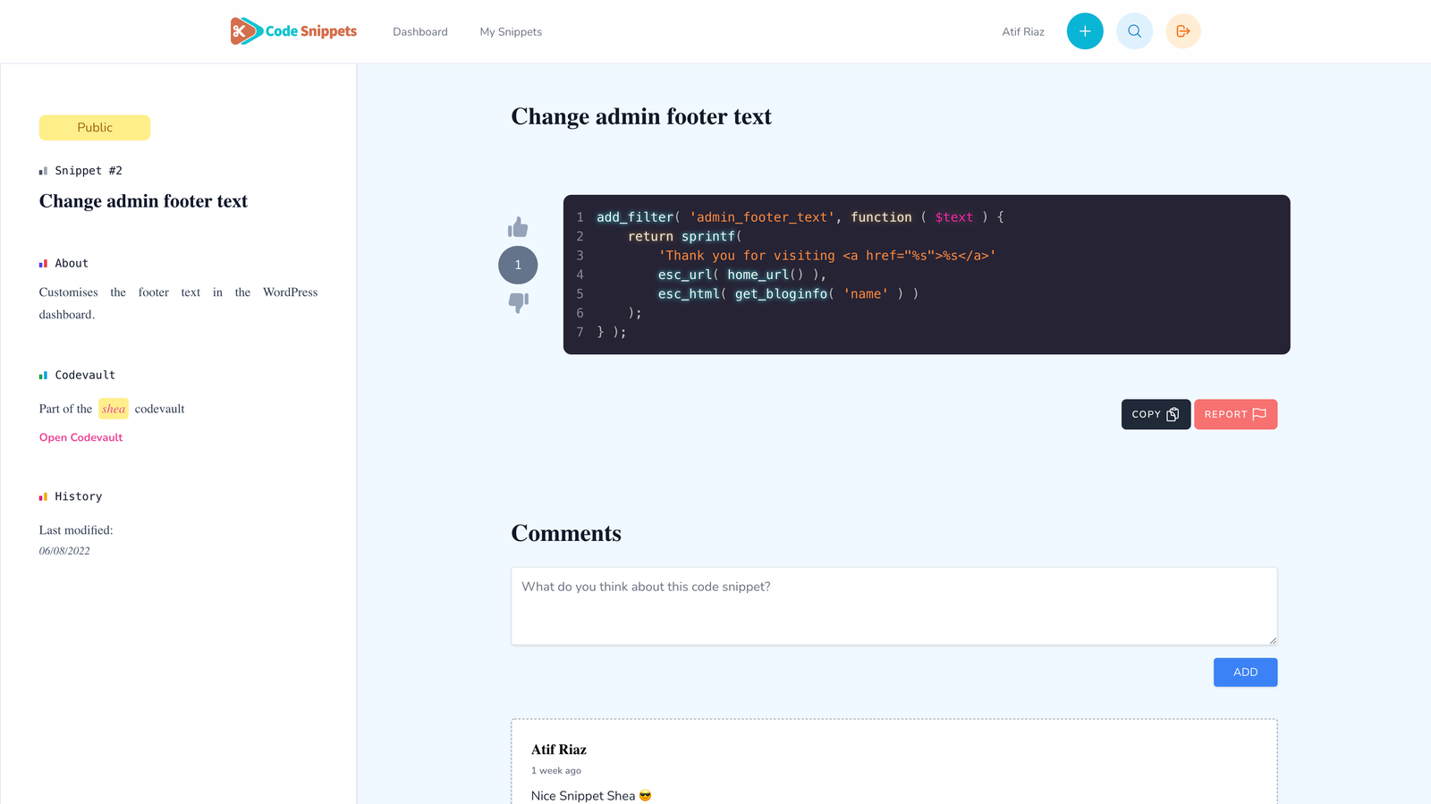 Code Snippet Cloud Snippet View